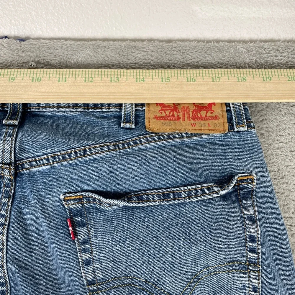 Levis 505 Regular Fit Jeans Mens 38x32 Blue Straight Leg Denim Stretch Workwear
